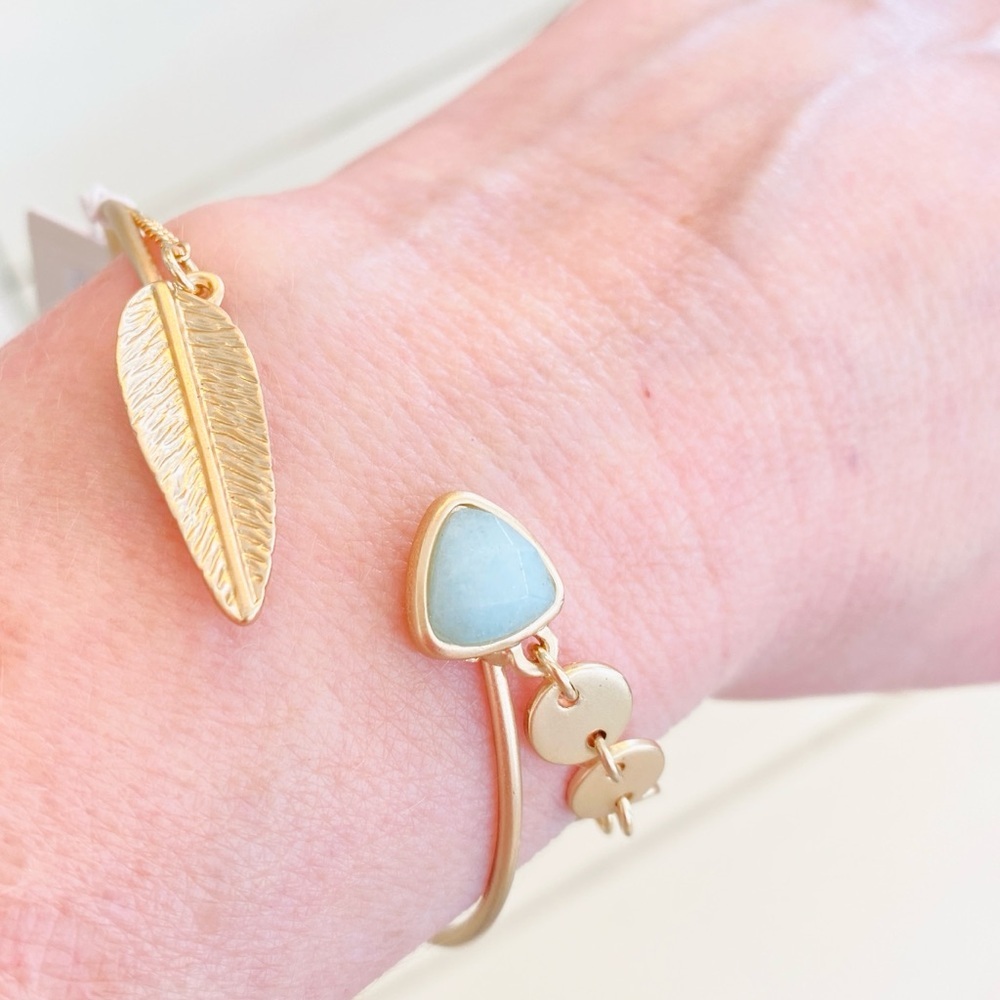 Leaf And Blue Stone Bangle Bracelet Fashion Jewelry Boho Cottagecore Fairy NEW